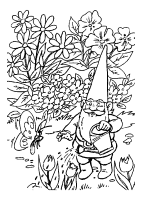 A coloring page of gnomes